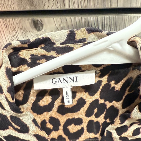 Ganni Leopard Print Ruffle Blouse - Picture 2 of 5